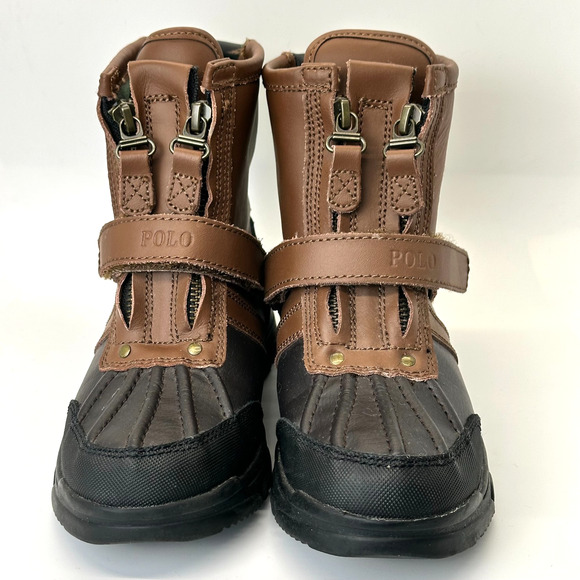 Polo Ralph Lauren Conquered High Duck Boots Zip Up Brown/Black US Boys Size 1 - Picture 2 of 9